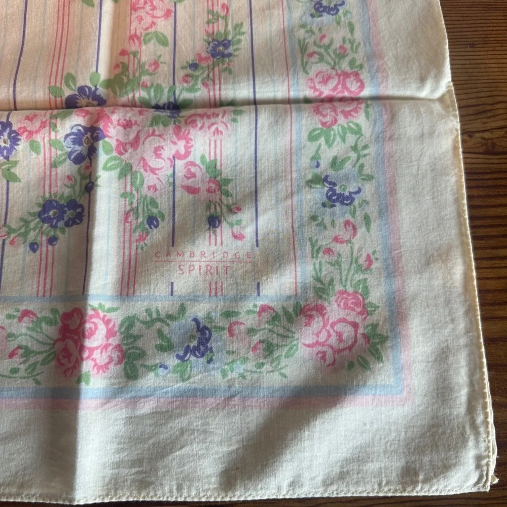 Cambridge‎ Spirit Vintage Floral Scarf Pink Purple Cream 28 x 28 Cottagecore
